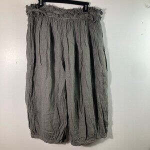 Womens Lagenlook Linen Cropped Wide Leg Bloomer Pants Gray OS Missing Tags